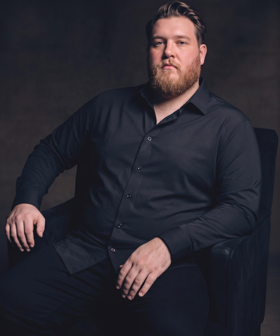No-Gap Stretch Dress Shirt – Black / Long Sleeve