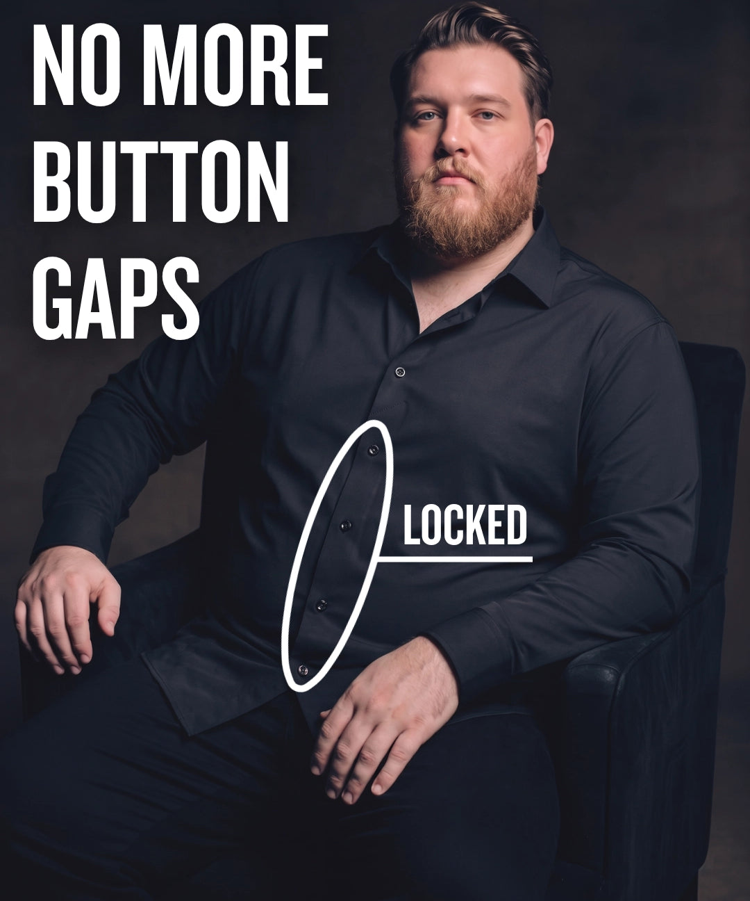 No-Gap Stretch Dress Shirt – Black / Long Sleeve