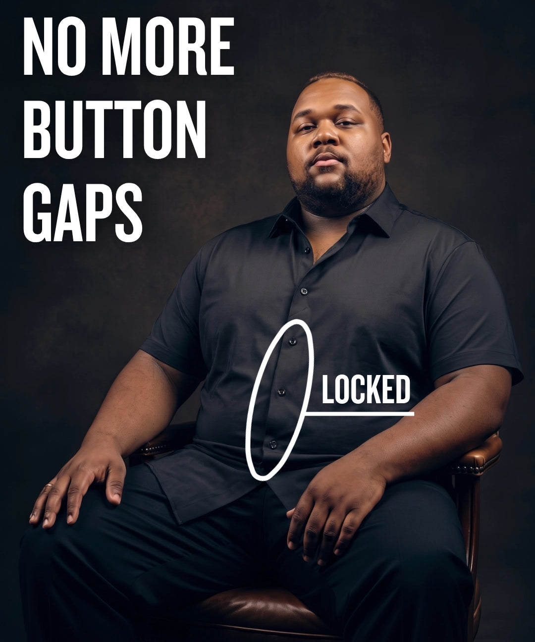 No-Gap Stretch Dress Shirt – Black / Short Sleeve