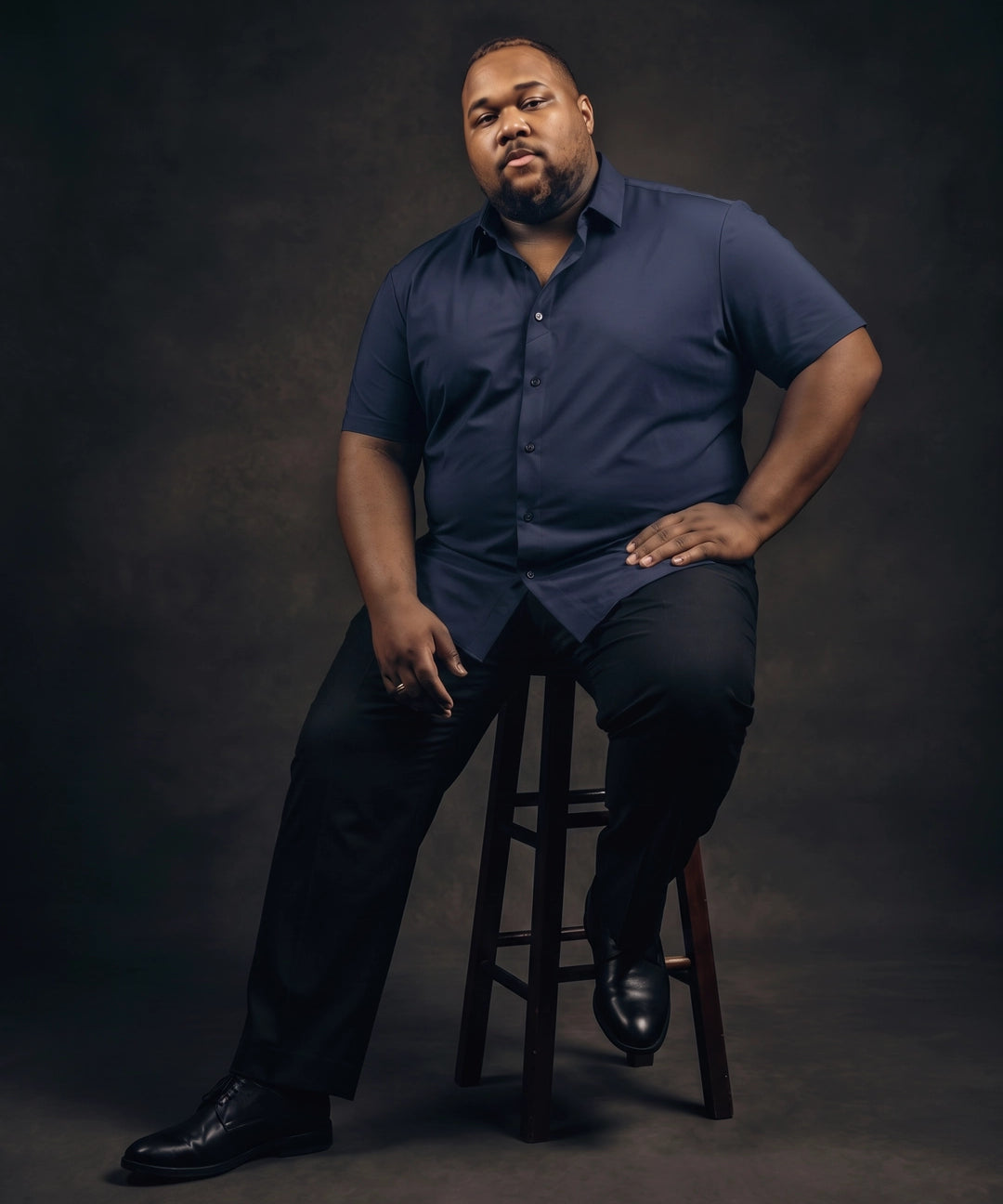 No-Gap Stretch Dress Shirt – Navy / Short Sleeve