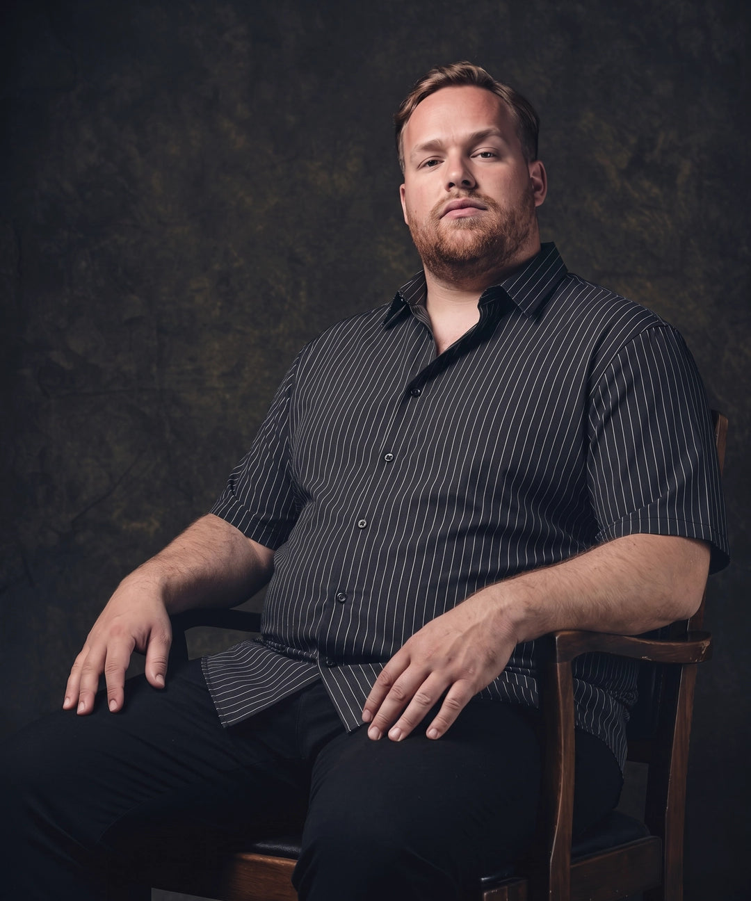 No-Gap Stretch Dress Shirt – Black Stripe / Short Sleeve