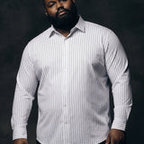 No-Gap Stretch Dress Shirt – White Stripe / Long Sleeve