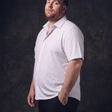 No-Gap Stretch Dress Shirt – White Stripe / Short Sleeve