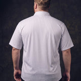 No-Gap Stretch Dress Shirt – White Stripe / Short Sleeve