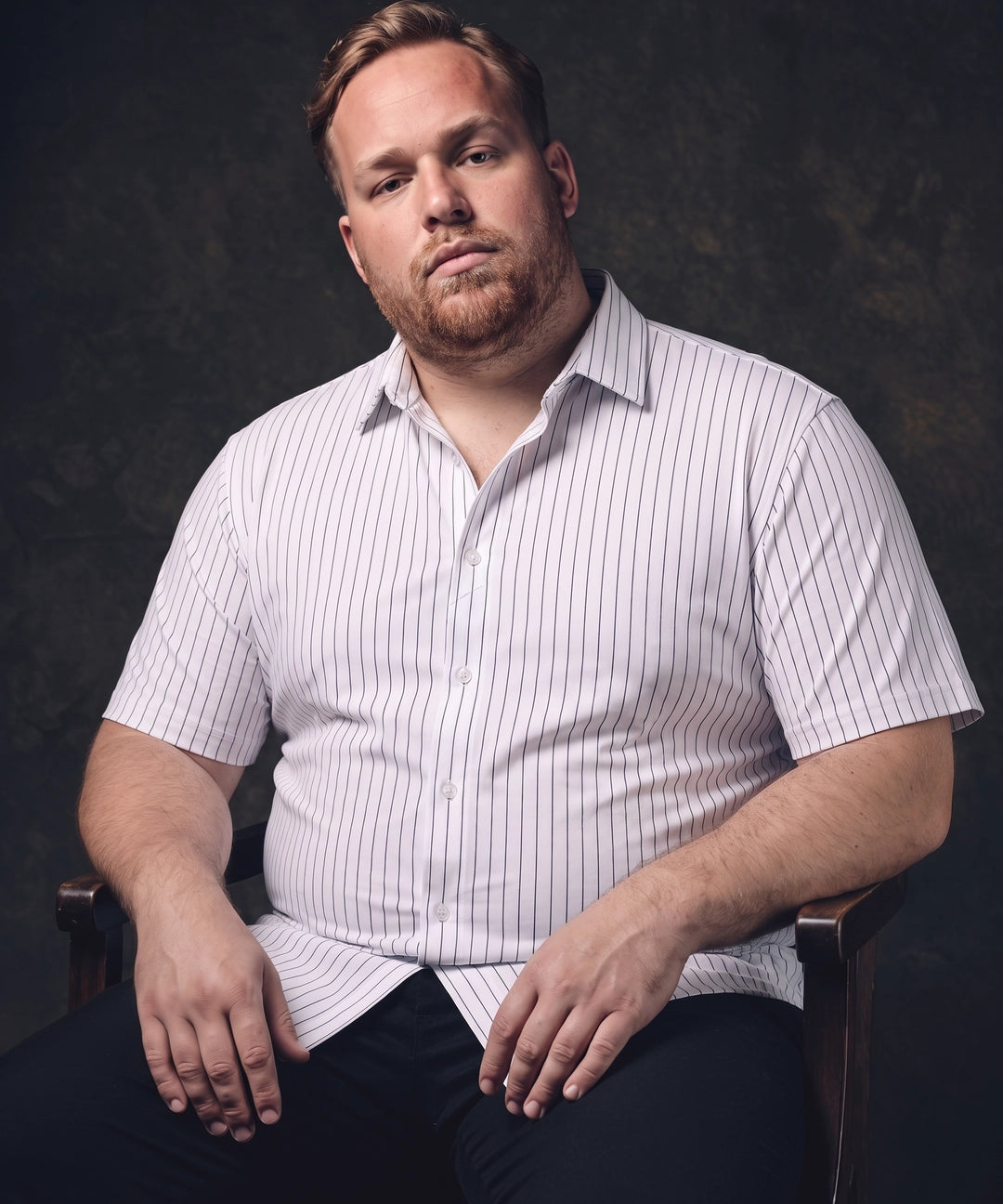 No-Gap Stretch Dress Shirt – White Stripe / Short Sleeve