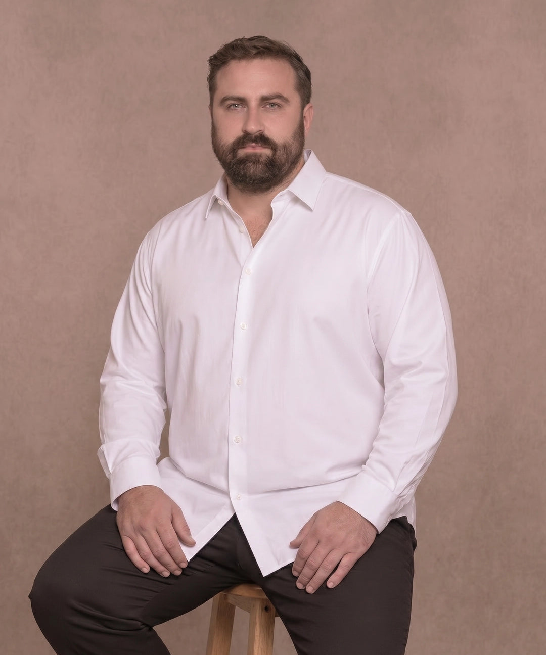 No-Gap Stretch Shirt – White / Long Sleeve