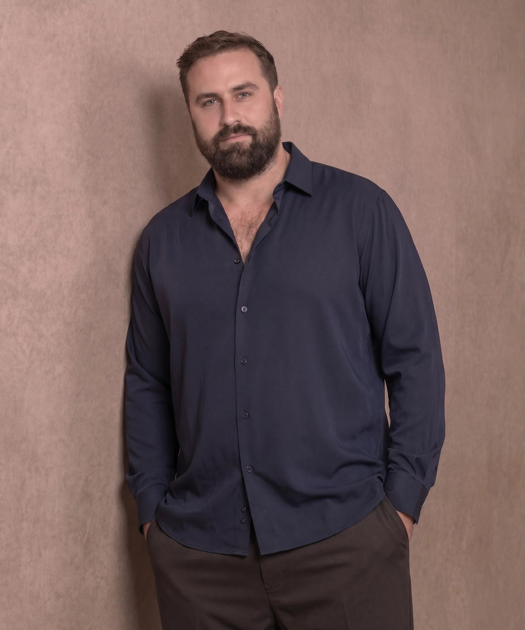 No-Gap Stretch Shirt – Navy / Long Sleeve